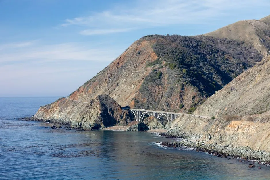 Coastal highway bridge along the rugged Pacific coastline